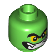 Lego Minifig Head Green Goblin, Thick Eyebrows, Yellow Eyes and Wide Grin with Teeth Print / Bright Green