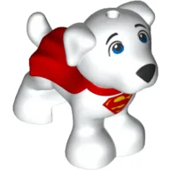 Animal, Dog, Hole on top of Head, Blue Eyes, Superman Logo, Red Collar and Cape Print (Krypto) / White