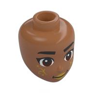 Lego Minidoll Head, Black Eyebrows, Reddish Brown Eyes, Gold Lips, Decorations / Sienna Brown