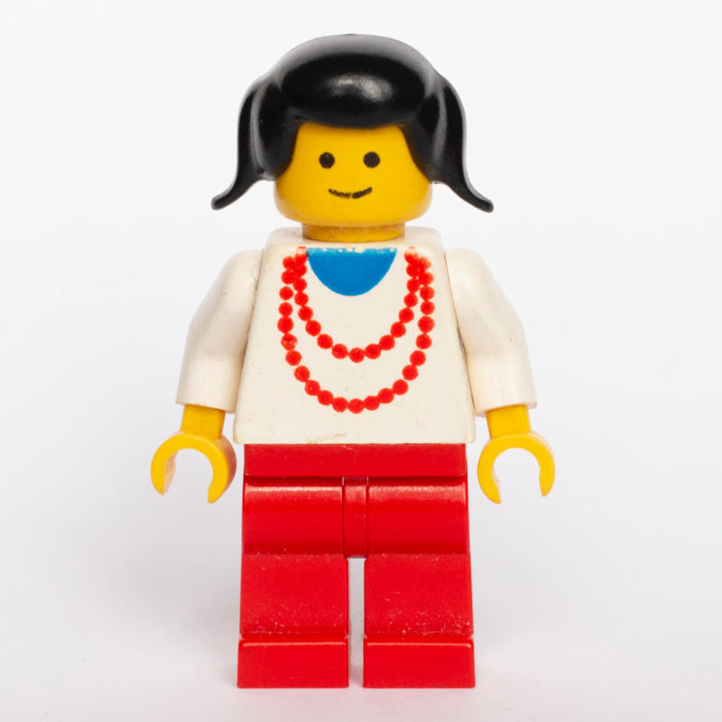 Lego Woman - White Torso, Red Necklace, Red Legs, Black Tails