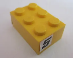 Brick 2 x 3 with Black Number 5 on White Background Pattern on Both Sides (Stickers) - Set 8681