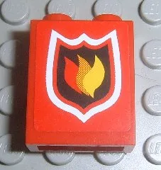 Brick 1 x 2 x 2 with Inside Axle Holder with Fire Logo Badge Pattern (Sticker) - Set 7945