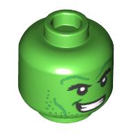 Lego Minifig Head Hulk, Eyebrows, Green Cheek Lines, Smile with Teeth / Angry with Clenched Teeth Print / Bright Green