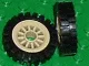 Wheel Spoked 2 x 2 with Pin Hole with Black Tire 24mm D. x 8mm Offset Tread - Interior Ridges (30155 / 3483) / Tan
