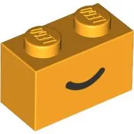 Brick 1 x 2 with Black Curved Line / Smile Print / Bright Light Orange