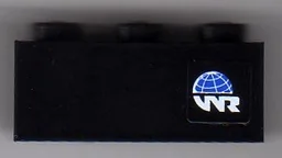Brick 1 x 3 with Globe and White 'WR' World Racers Logo Pattern Model Right Side (Sticker) - Set 8899