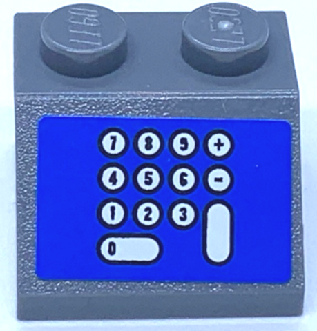 Lego Slope 45 2 x 2 with Cash Register, White Number Pad on Blue Background Pattern (Sticker) - Sets 3825 / 3833 / Dark Bluish Gray