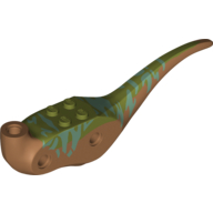 Lego Animal Body Part, Dinosaur, Raptor Body with Olive Green Top with Medium Azure Stripes Print / Medium Nougat