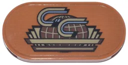 Tile, Round 2 x 4 Oval with Dark Tan, Reddish Brown, and Sand Blue 'GC' GothCorp Globe Logo Pattern (Sticker) - Set 76271