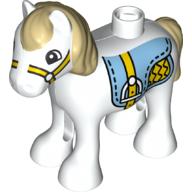 Lego Duplo Animal Horse/Foal with Bright Light Blue Saddle, Tan Mane & Tail Print / White