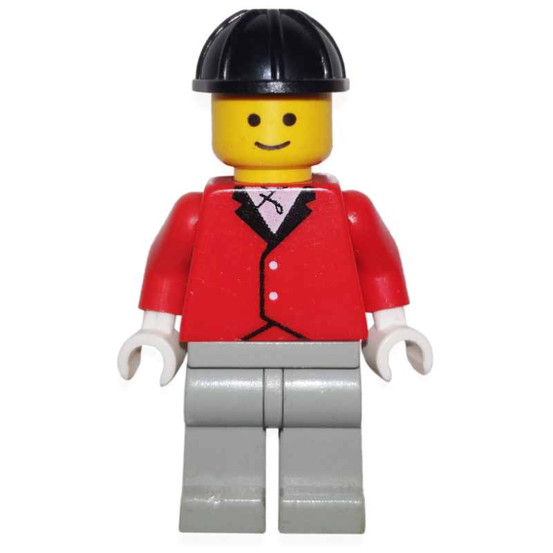 Lego Man, Red Riding Jacket, Light Gray Legs, Black Hard Hat (3626b Head)