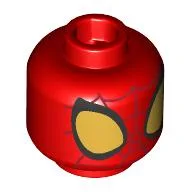 Minifig Head Spider-Man, Gold/Black Eyes, Dark Red Webbings / Red