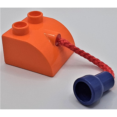 Lego Duplo Animal Brick 2 x 2 Rounded with Red Rope Tail and Violet Hole Connector / Orange