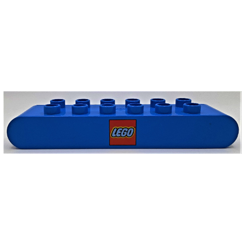Lego Duplo Brick 2 x 8 Rounded Ends with Lego Logo Print / Blue