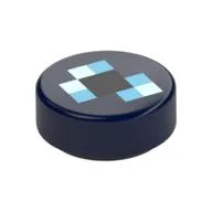 Tile Round 1 x 1 with Blue Squares, Pixelated Eye of Ender Print
