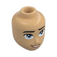 Lego Minidoll Head Male, Black Eyebrows, Bright Blue Eyes, Open Mouth Smile / Warm Tan