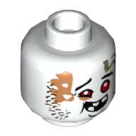 Lego Minifig Head Chew Toy, Red Eyes, Crooked Smile, Large Teeth, Stubbed Beard Print [Hollow Stud] / White