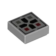 Tile 1 x 1 with Black Cross, Dark Bluish Grey/Dark Red Button Print