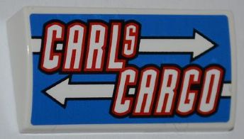 Lego Slope, Curved 2 x 4 x 2/3 without Bottom Tubes with 'CARLS CARGO' and White Arrows Pattern (Sticker) - Set 8198