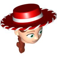 Lego Minifig Head Special with Red Cowboy Hat, Iron Red Ponytail with Smile Print (Jessie) / Light Nougat