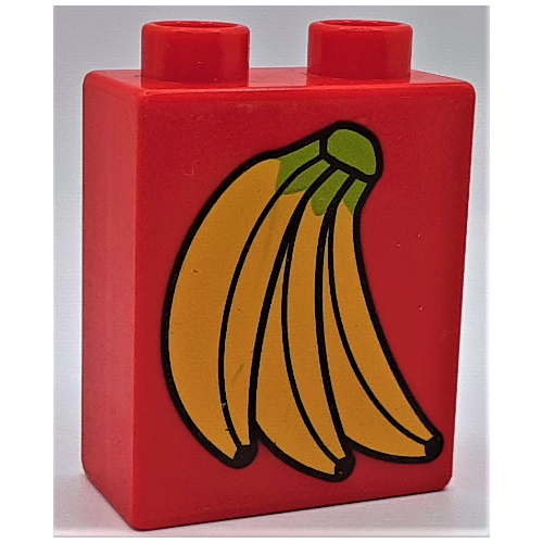 Lego Duplo Brick 1 x 2 x 2 with Bananas Print / Red