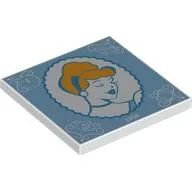 Tile 4 x 4 with Classic Cinderella Portrait on White Background, Bright Light Blue Border Print