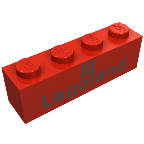 Lego Brick 1 x 4 with Black 'Legoland' Logo Print / Red