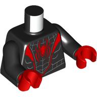 Lego Torso Muscles, Red Trim and Spider Logo Print, Black Arms, Red Hands / Black
