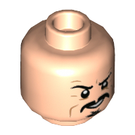 Lego Minifig Head Whiplash, Black Moustache and Goatee, Wrinkles, Angry / Mean Smile Print / Light Nougat