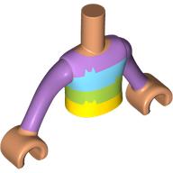 Lego Minidoll Torso Boy with Lavender/Medium Azure/Lime/Yellow Stripes Shirt, Nougat Arms and Hands / Nougat