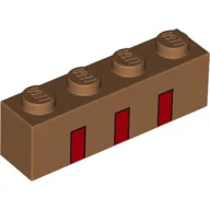 Brick 1 x 4 with 3 Red Bordered Rectangles Print