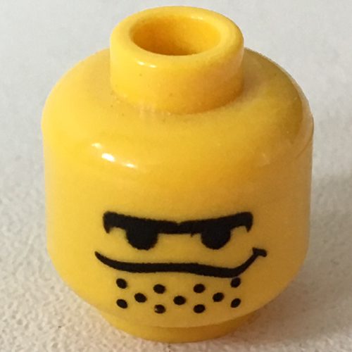 Lego Minifig Head Hockey Player / Basketball Player / Nitro, Unibrows, Stubble under Dipping Mouth Line Print [Blocked Open Stud] / Yellow