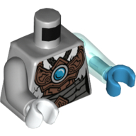 Lego Torso, Odd Arms and Hands, Copper Armor with Blue Chi Print, Left Trans-Light Blue Arm and Dark Azure Hand, Right Light Bluish Gray Arm and White Hand / Light Bluish Gray