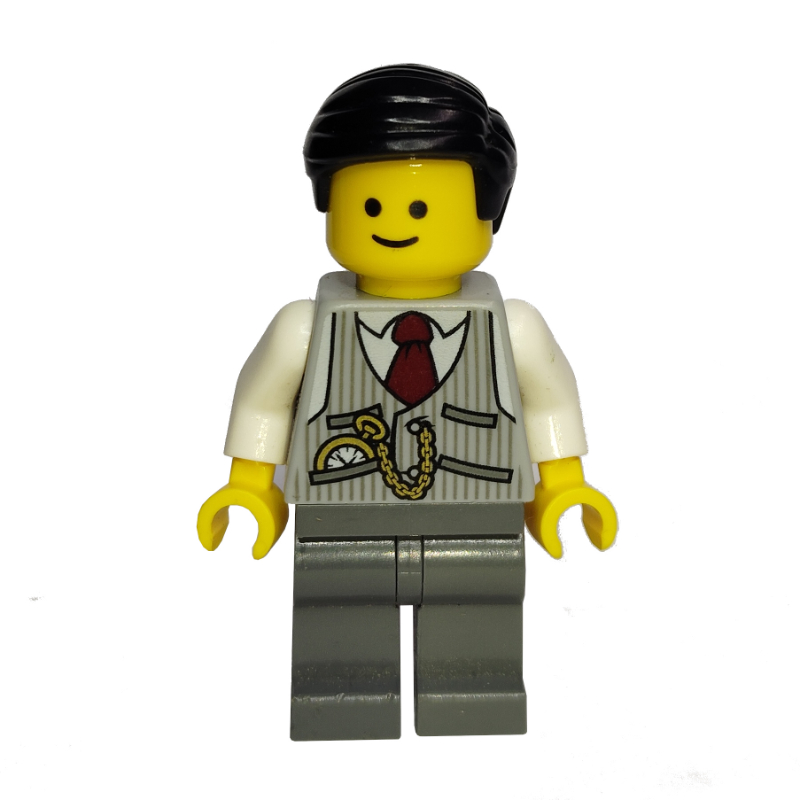 Lego Light Bluish Grey Torso Jacket, Dark BLuish Grey Legs, Black Hair