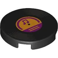Tile Round 2 x 2 with Vinyl Record, Bright Light Orange Center, Magenta Music Note Print / Black