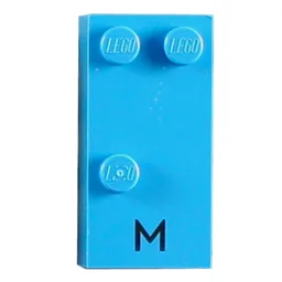 Braille Brick 2 x 4 with 3 Studs ⠍ and 'M' Print / Dark Azure