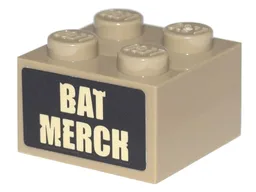 Brick 2 x 2 with Tan 'BAT MERCH' Pattern (Sticker) - Set 70840