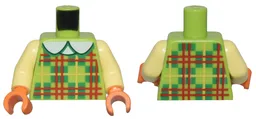 Torso Plaid Dress with Green Squares, Red and Yellow Lines, and White Collar Pattern / Bright Light Yellow Arms / Orange Hands