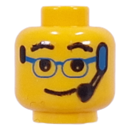 Lego Minifig Head, Blue Glasses and Headset Print [Blocked Open Stud] / Yellow