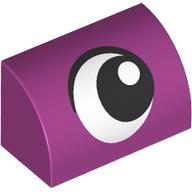 Lego Brick Curved 1 x 2 x 1 No Studs with Eye, Looking Right print / Magenta