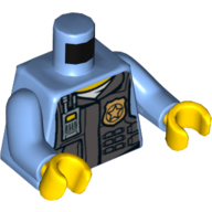 Lego Torso Police Shirt with Dark Bluish Gray Vest, Radio and White Undershirt Print, Medium Blue Arms, Yellow Hands / Medium Blue