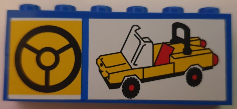 Lego Stickered Assembly 6 x 1 x 2 with Steering Wheel and Yellow Car Pattern (Sticker) - Set 10041
