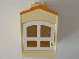 Lego Duplo Building with Chimney, Cutout for Door / Window, and Fixed Medium Orange Shingles with White Window (31028c03 / 31022)
