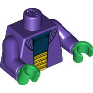 Lego Torso Sweater over Dark Blue Shirt and Large Yellow Belt Print, Dark Purple Arms, Green Hands / Dark Purple