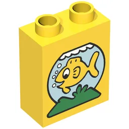 Duplo Brick 1 x 2 x 2 with Fishbowl Print / Yellow