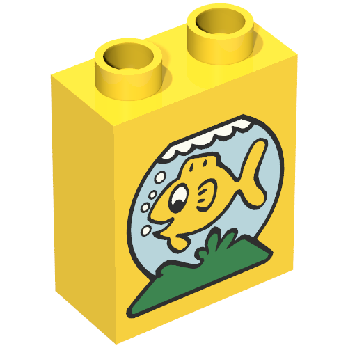 Lego Duplo Brick 1 x 2 x 2 with Fishbowl Print / Yellow