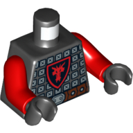 Lego Torso Dragon Knight Scale Mail with Reddish Brown Belt Print, Red Arms, Black Hands / Black