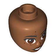 Lego Minidoll Head Black Eyebrows, Reddish Brown Eyes, Lips, Open Mouth Smile, Freckles / Sienna Brown
