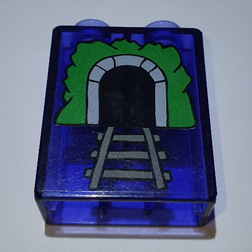 Lego Duplo Brick 1 x 2 x 2 with Tunnel Print / Trans-Purple