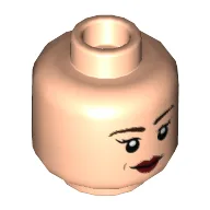 Minifig Head Captain Carter, Dark Brown Eyebrows, Dark Red Lips, Smile / Stern Print / Light Nougat